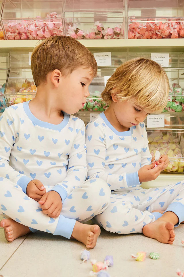 Kids Long-Long Set in Blue Heart | LAKE Pajamas