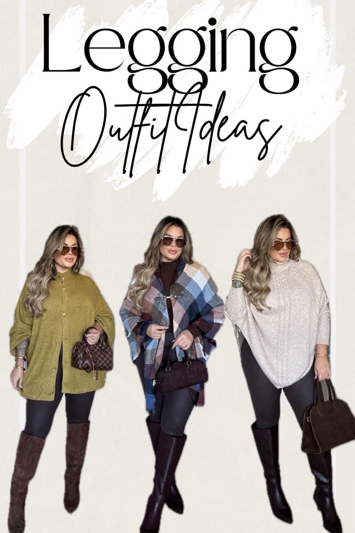 Fall legging outfit ideas 

Sweaters xl 
I’m wearing Crz legging but they are sold out so linked very similar that had good reviews. 
Boots size up in the Walmart ones. I’m wearing the Walmart ones in the brown and the burgundy. 
Boots on the left are old so linked similar ones I also have. 
Brown mock neck size L 


Follow my shop @shaynaslife on the @shop.LTK app to shop this post and get my exclusive app-only content!

#liketkit 
@shop.ltk
https://liketk.it/5xleI

#LTKFindsUnder50 #LTKStyleTip #LTKMidsize