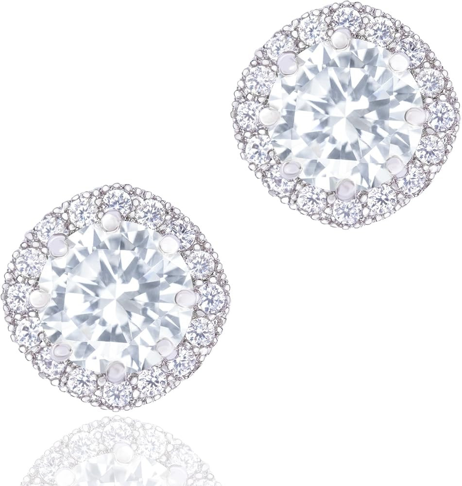 ORROUS & CO 18K Gold Plated CZ Simulated Diamond Stud Earrings for Women, Hypoallergenic, 1.9 Car... | Amazon (US)