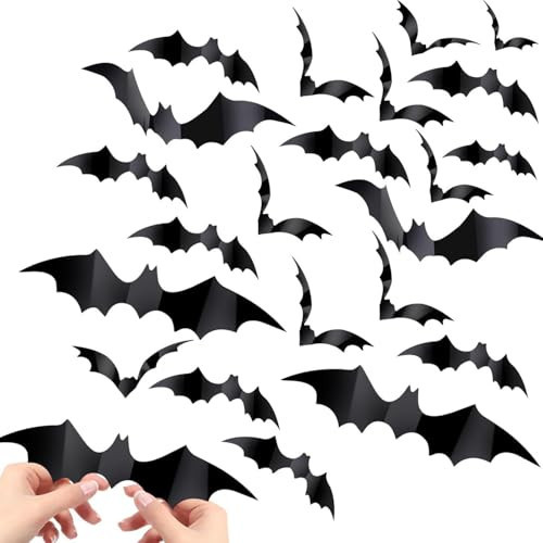 Kiddale 112Pcs 3D Halloween Bat Wall Stickers, Waterproof Decals for Home | Amazon (US)