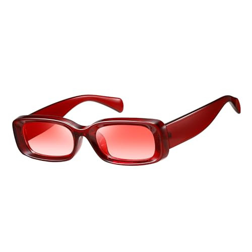 kimorn Retro Rectangle Sunglasses for Women Men Thick Frame Sun Glasses UV Protection Shades K1703 (Red/Gradient Pink) | Amazon (US)