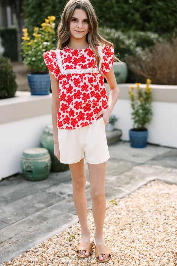 Girls: Where You Go Red Floral Blouse | The Mint Julep Boutique