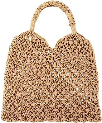 Ayliss Handmade Straw Bag Travel Beach Fishing Net Handbag Shopping Woven Shoulder Bag for Women | Amazon (US)