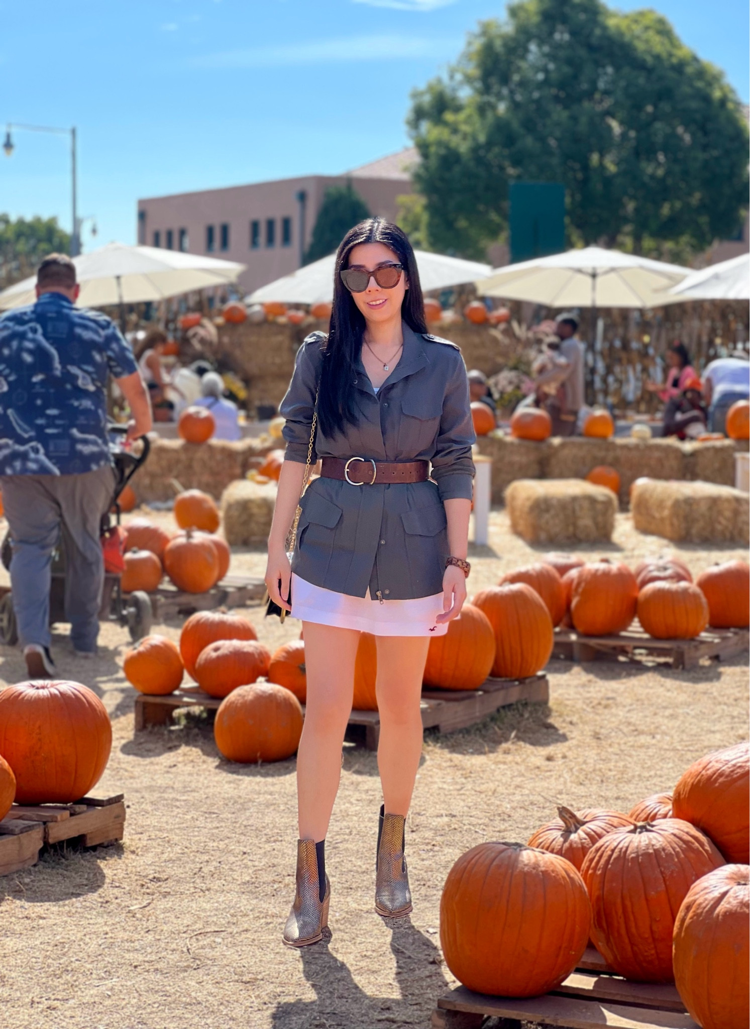 I haven’t been out to a pumpkin patch in ages so it was nice to prance around one that still had pumpkins this late in October! For the occasion, I wore my lightweight olive utility jacket over a white base. To add some definition, I belted it with a brown leather statement piece! Since I knew some walking on dirt and gravel would be involved, I wore my embossed Chelsea boots. 

#pumpkinpatch #chelseaboots #utilityjacket 

#LTKHalloween #LTKSeasonal #LTKFindsUnder100