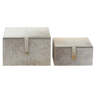 Gray Leather Eclectic Decorative Box (Set of 2) | The Home Depot