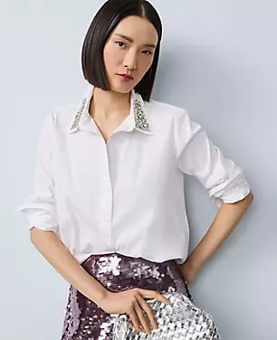 Embellished Relaxed Perfect Shirt | Ann Taylor