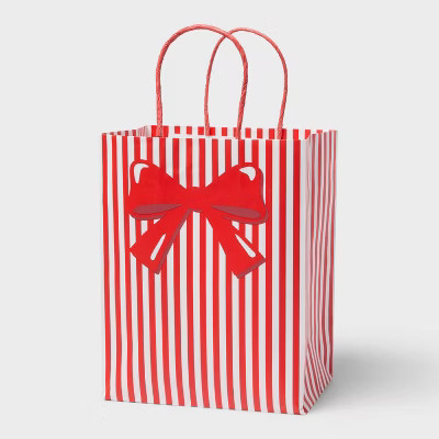 Small Striped Bow Christmas Gift Bag Red - Spritz™ | Target