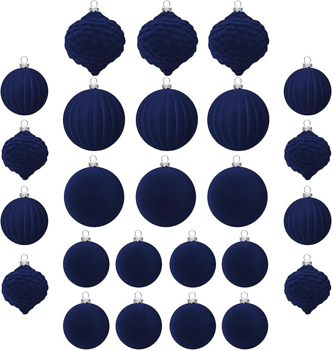 KI Store Velvet Christmas Balls Blue 25pcs Flocked Christmas Tree Ornaments Assortment for Xmas T... | Amazon (US)