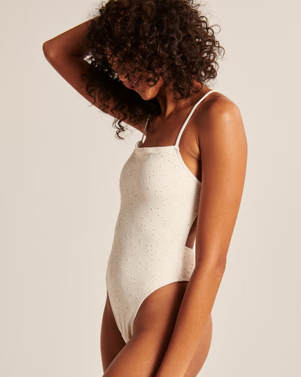 Click for more info about Strappy Open-Back Eyelet One Piece Swimsuit
