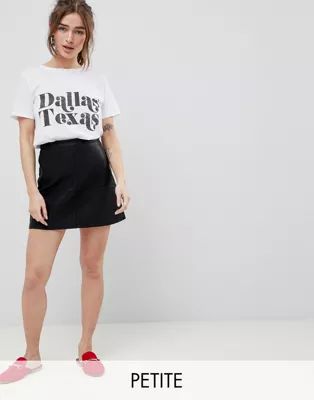 New Look Petite a-line faux leather mini skirt in black | ASOS US