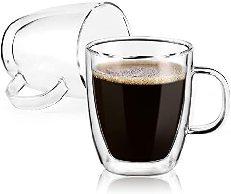 Double Wall Glass Coffee mugs, (Set of 2) 12 Ounces-Clear Glass Coffee Cups with Handle,Insulated... | Amazon (US)