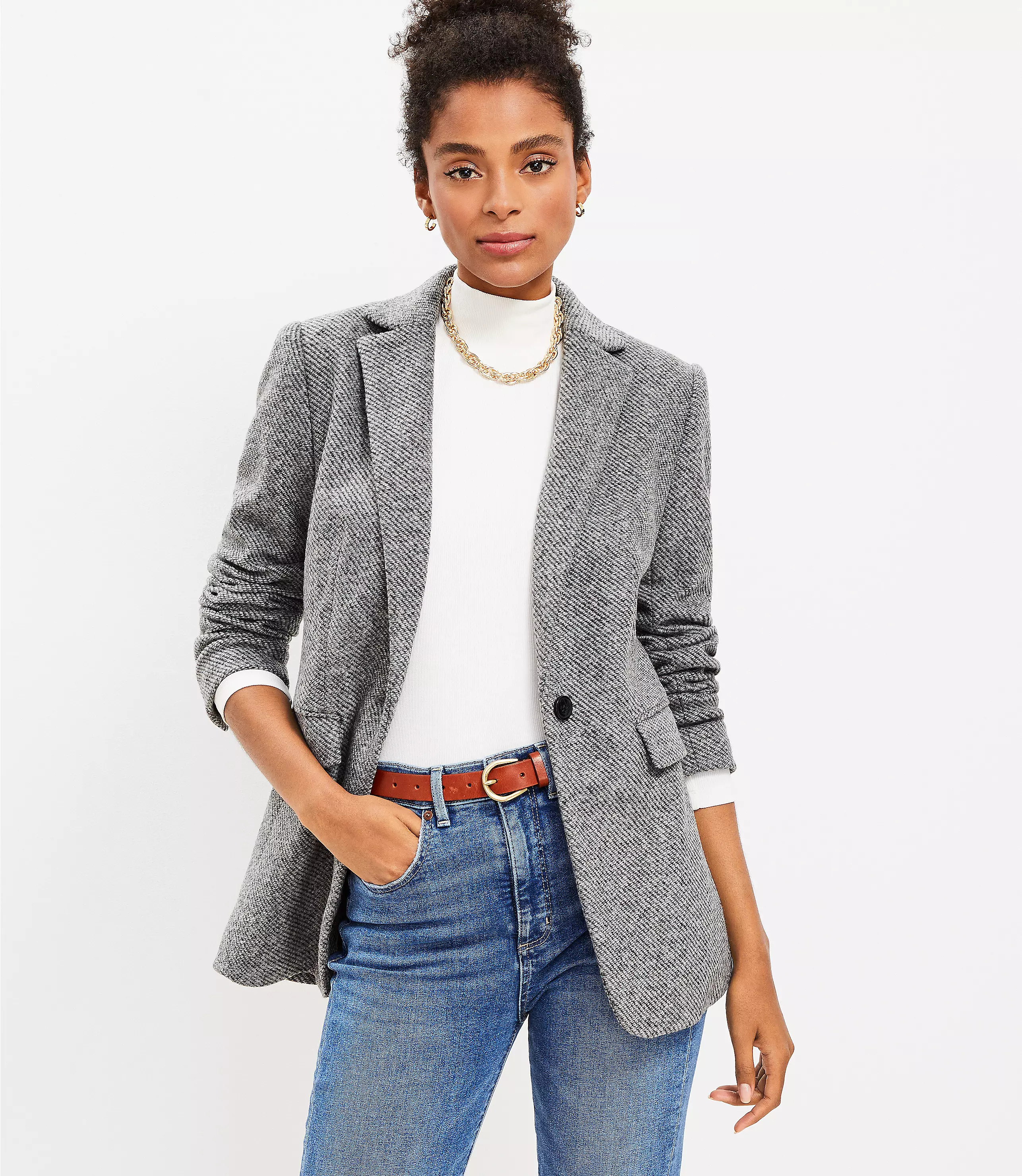 Petite Boucle Long Modern Blazer | LOFT