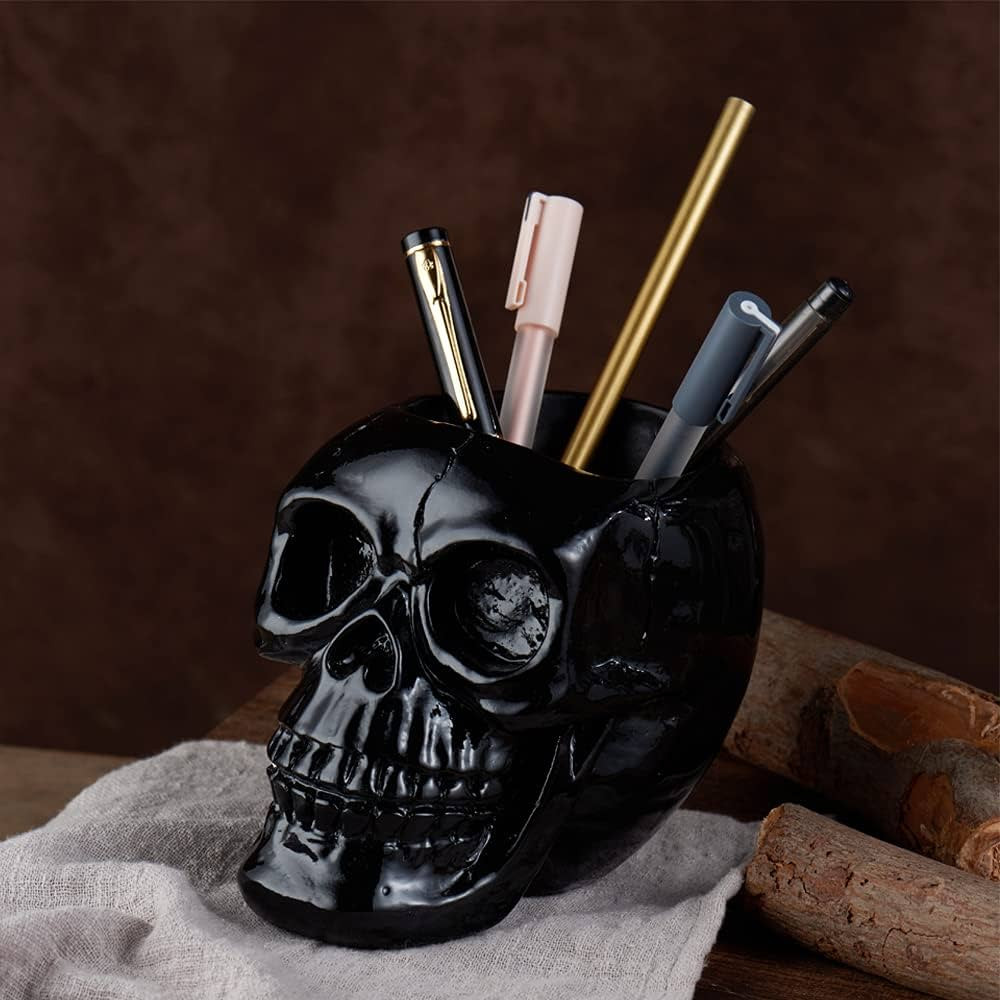 Arola Black Skull Pen & Pencil Holder Skeleton Key Holder Makeup Brush Holder flower pot Home Off... | Amazon (US)