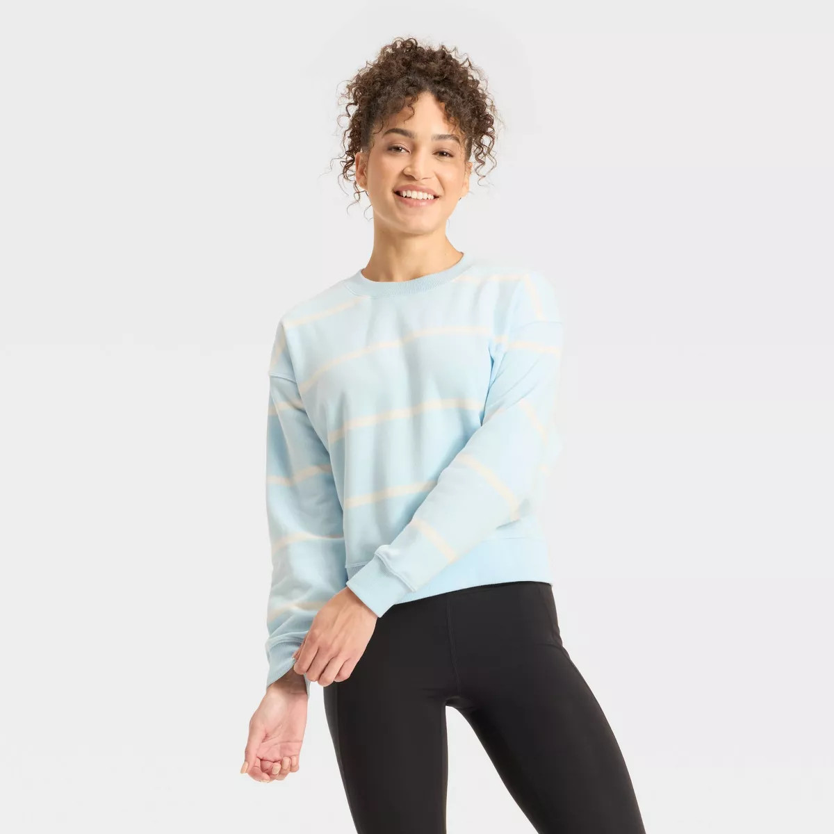 Women's French Terry Crewneck Sweatshirt - All In Motion Sky Blue Stripe M | Target