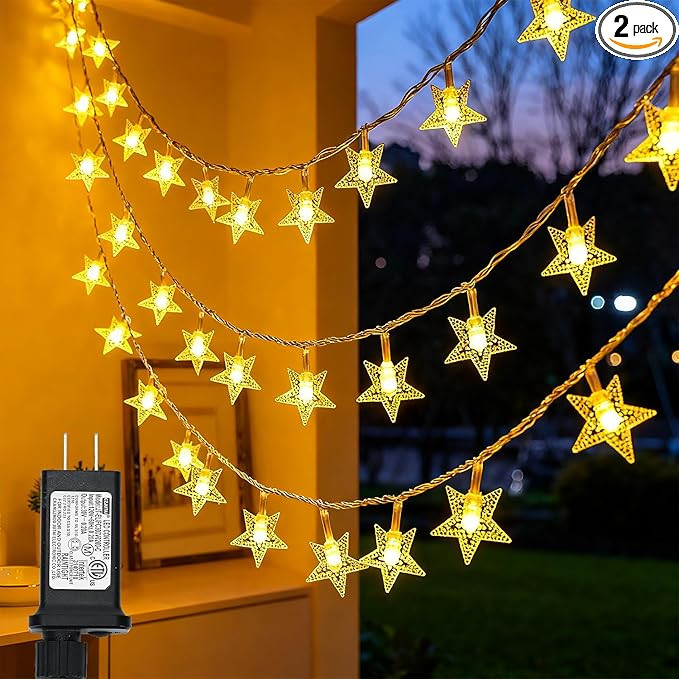 Twinkle Star 2 Pack 100 LED Star String Lights, Plug in Fairy String Lights Waterproof, Extendabl... | Amazon (US)