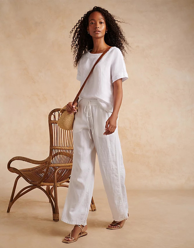 Rib Trim Linen Straight Leg Pants | The White Company (US & CA)