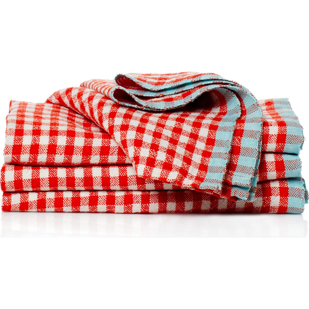Caravan Home Gingham Napkins - Set of 4 in Orange/aqua 20" X 20" at Nordstrom | Nordstrom