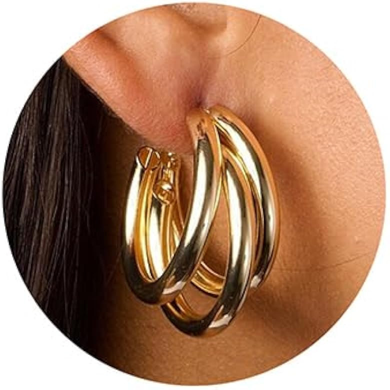 TINGN Ohrringe Creolen Gold Damen - 16K Gefüllt Chunky Earrings für Damen Dupes Ohrringe Hypoal... | Amazon (DE)