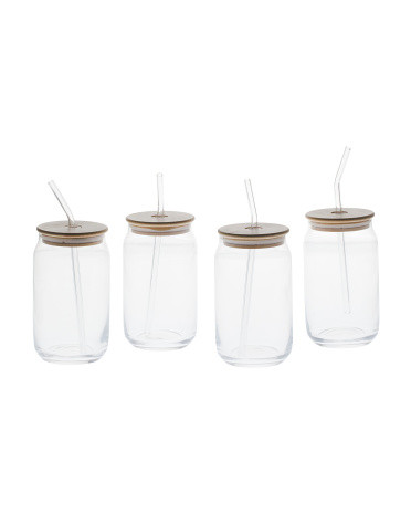 Set Of 4  Cups With Lids And Straws | TJ Maxx
