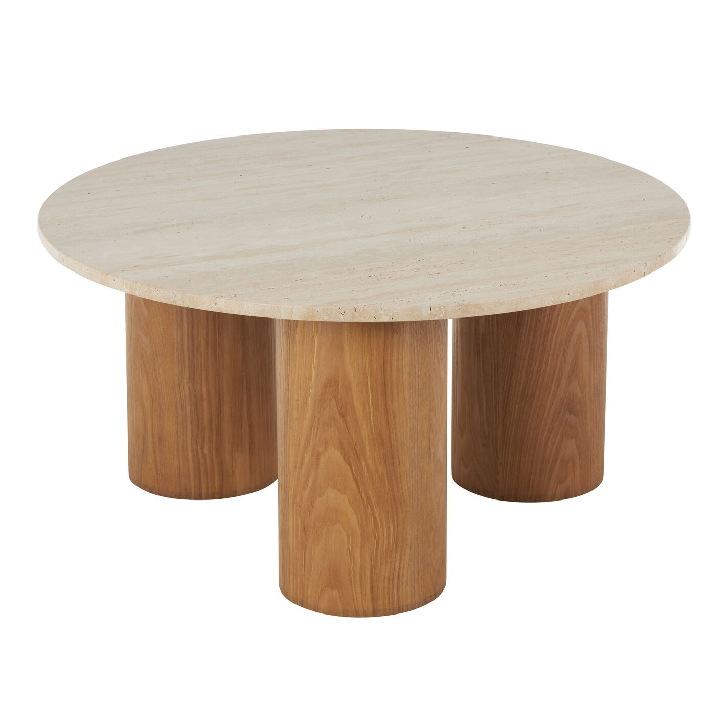 Vesper Round Beige Travertine and Wood Coffee Table | World Market