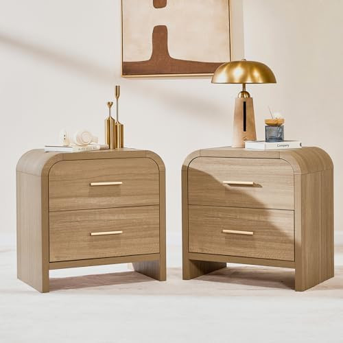 Night Stand Set of 2 [Unique Curved Profile] [FSC-Certified Wooden Board] 2-Drawer Nightstand 24"... | Amazon (US)