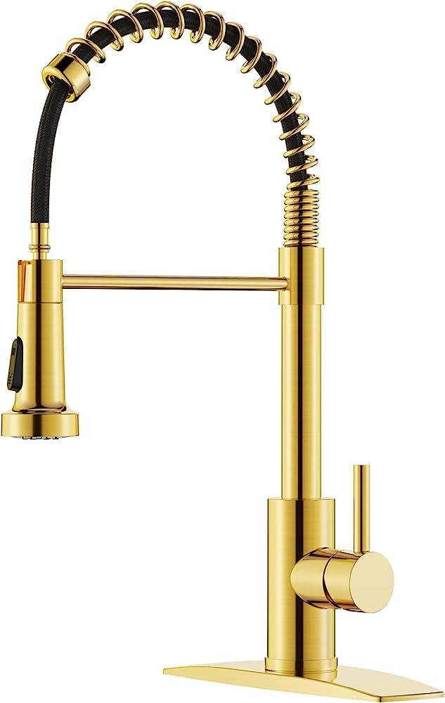 FORIOUS Gold Kitchen Faucet with Pull Down Sprayer, Commercial Spring Kitchen Sink Faucet with Pu... | Amazon (US)