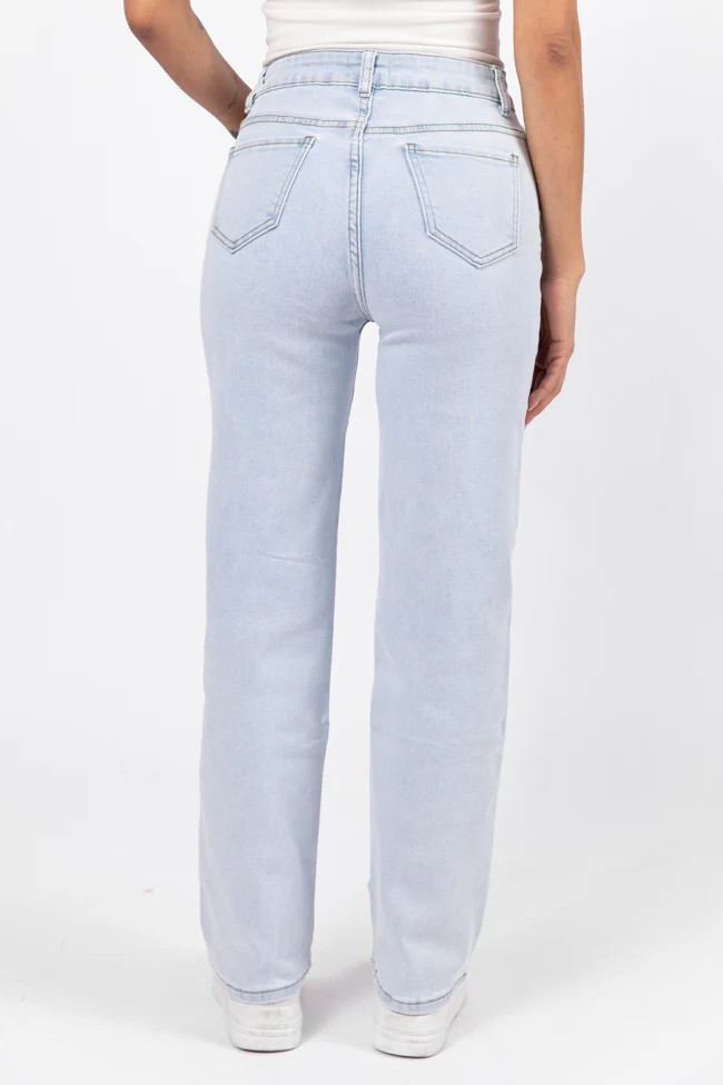 Merritt Light Wash Heart Embroidered Straight Leg Jeans | Pink Lily