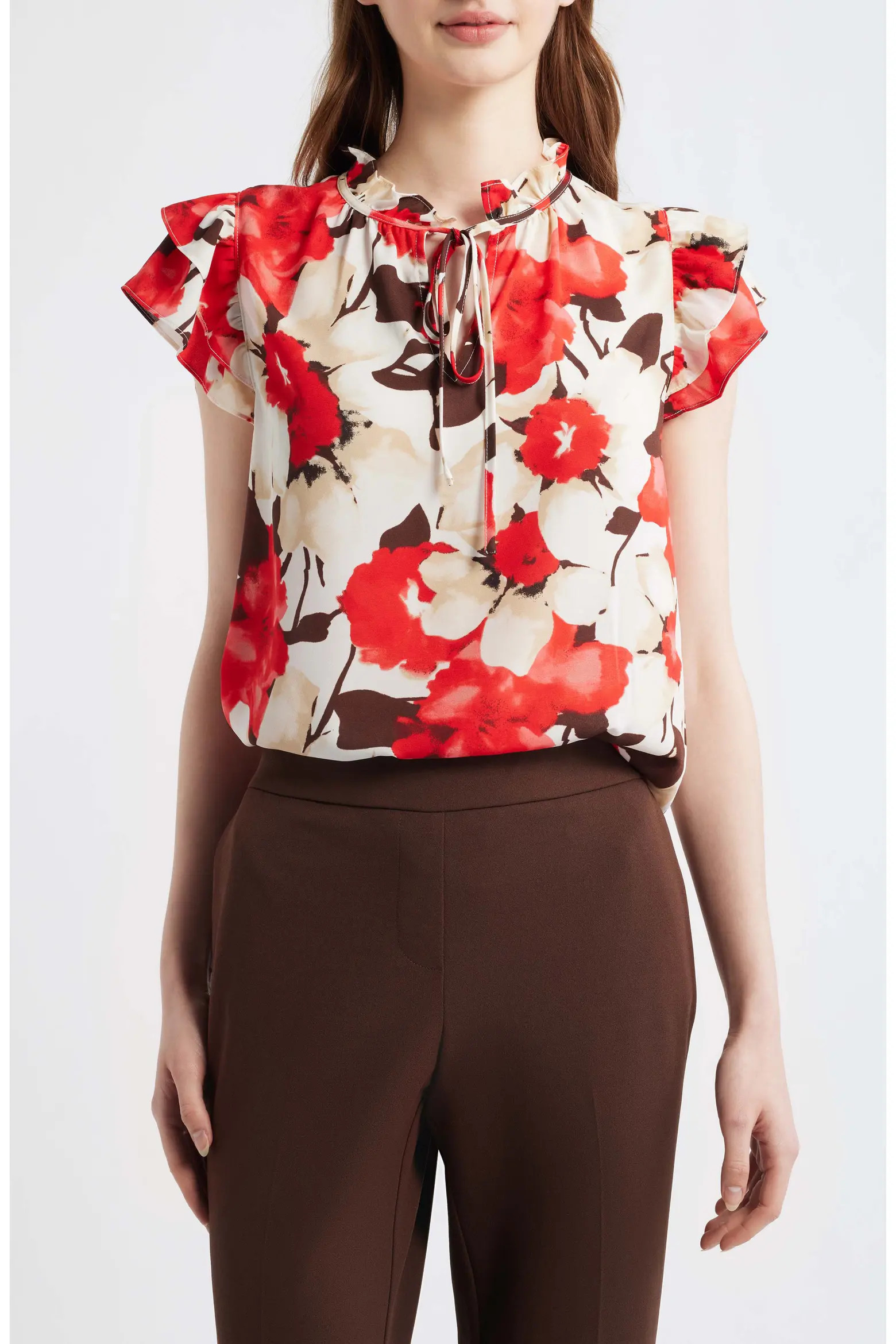Ruffle Tie Neck Top (Women) | Nordstrom | Nordstrom