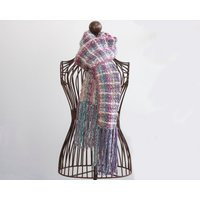 Hand Knit Plaid Scarf Purple Turquoise Vegan Accessory | Etsy (US)