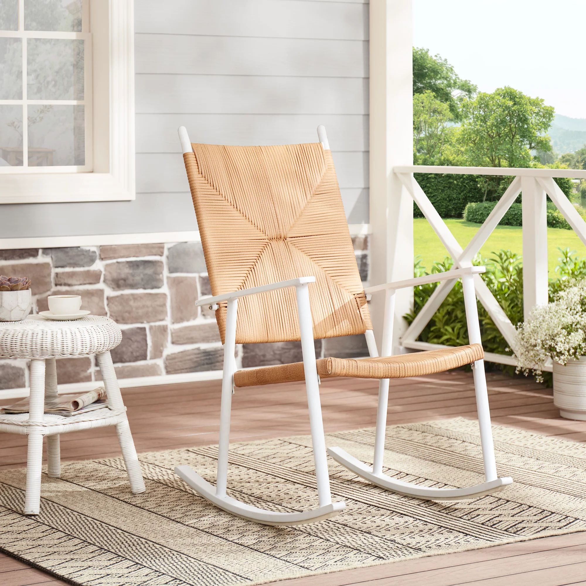 Better Homes & Gardens Ventura Rush Weave Outdoor Rocking Chair, White | Walmart (US)