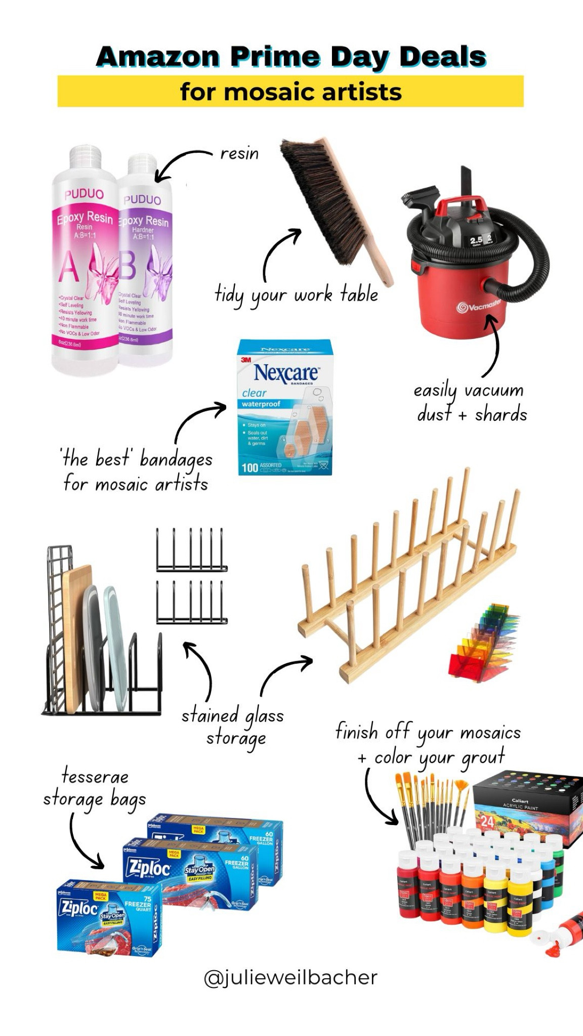 Sharing some Amazon Prome Day deals for mosaic and glass artists. ✨ For mosaic tips, tutorials, inspiration, and so much more please visit my YouTube channel: YouTube.com/julieweilbacher. Follow @julieweilbacher on Instagram for all things mosaic art. Amazon Prime Day deals - mosaic - stained glass - mosaic art - glass art - Amazon deals - tile crafts - craft tools - crafts supplies - stocking stuffers - resin art - vacuum 

#LTKGiftGuide #LTKxPrimeDay #LTKFindsUnder50