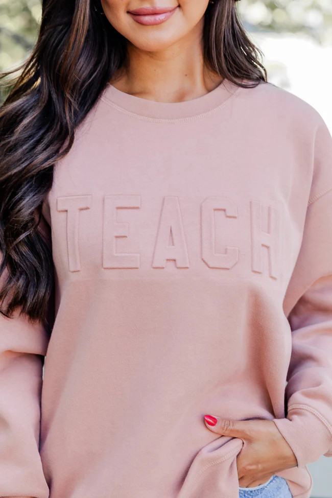 Teach Embossed Logo Terracotta Graphic Sweatshirt | Pink Lily