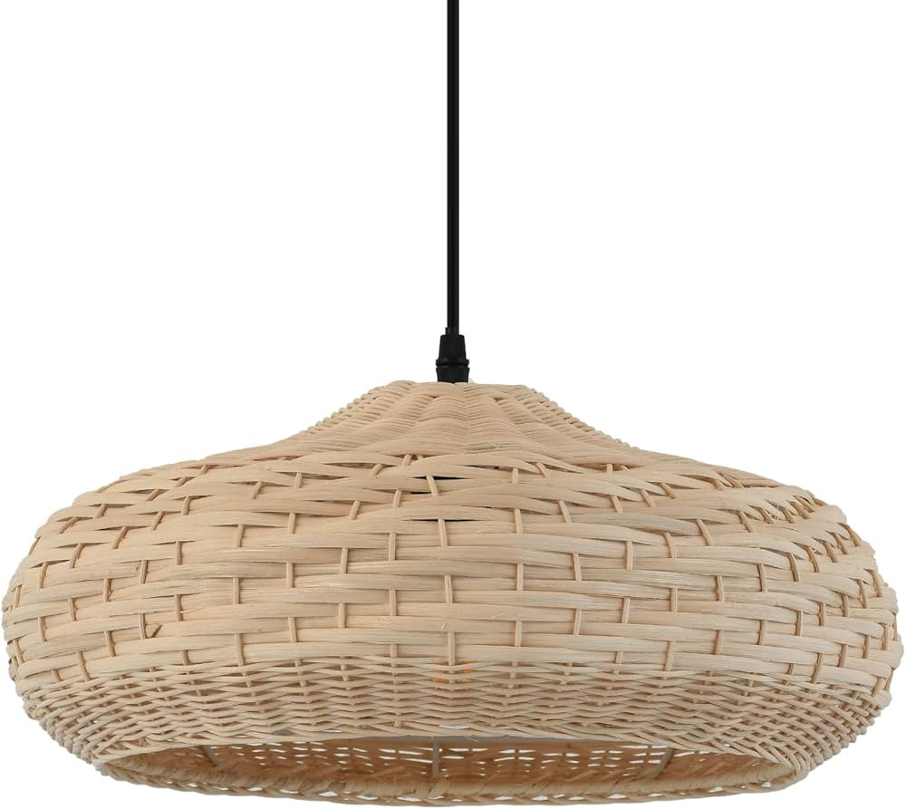 JIA LE SHI Farmhouse Woven Rattan Pendant Light Fixture 15.74” Dome Wicker Woven Ceiling Pendan... | Amazon (US)