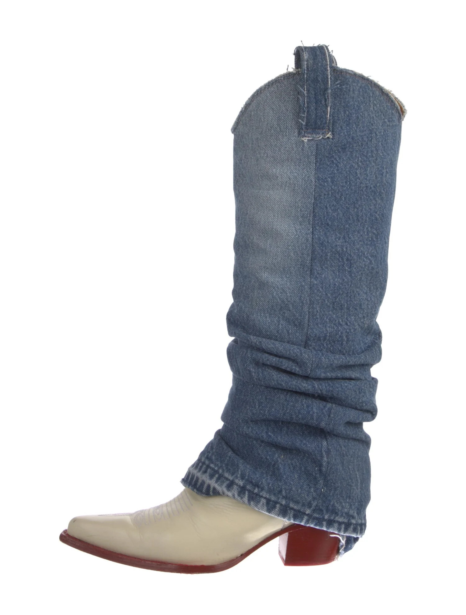 Denim Colorblock Pattern Western Boots | The RealReal