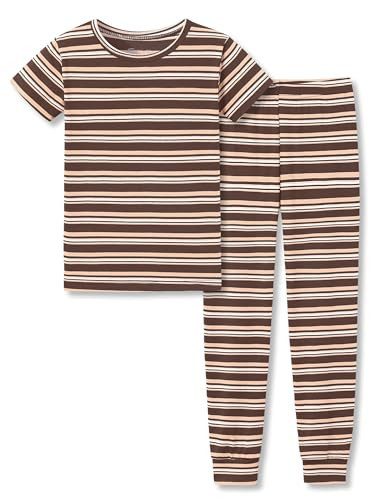 Topgal Summer Pajamas for Unisex Kids - Brown & Apricot Stripe Snug Fit Pull-On Short Sleeve Sleepwear Pjs Set Size 2T | Amazon (US)