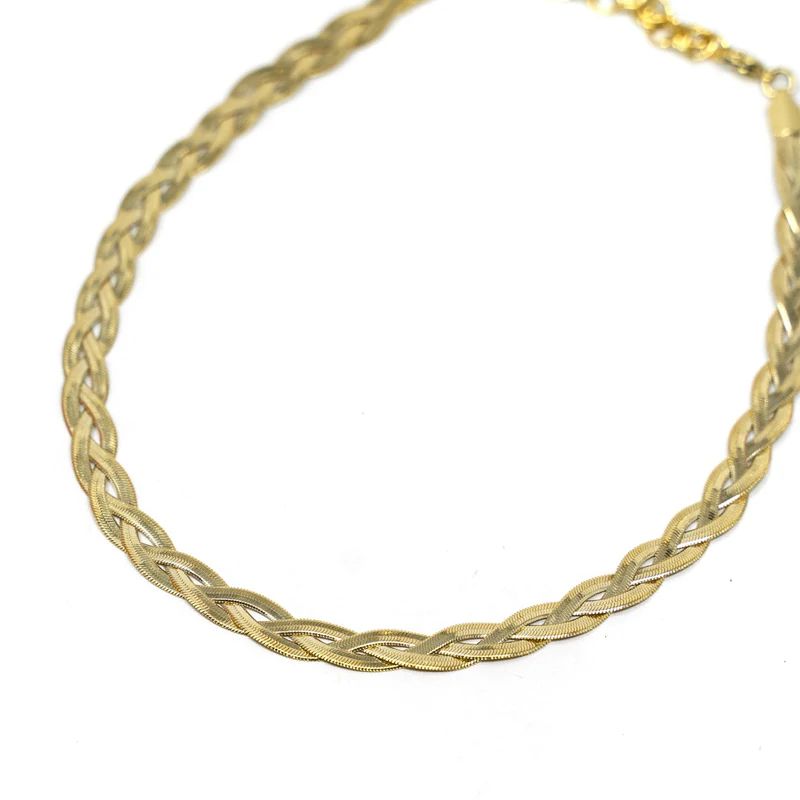Braided Gold Herringbone Necklace | The Sis Kiss