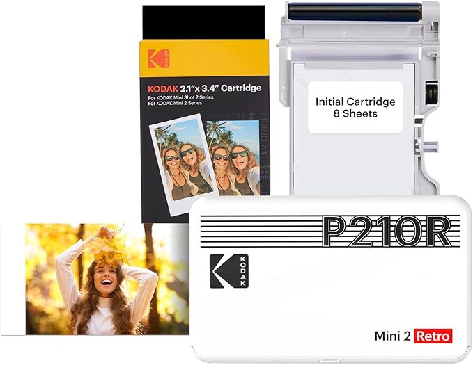 Kodak Mini 2 Retro 4PASS Portable Photo Printer, 2.1x3.4 inches, 38 Sheets Bundle, White | Amazon (US)