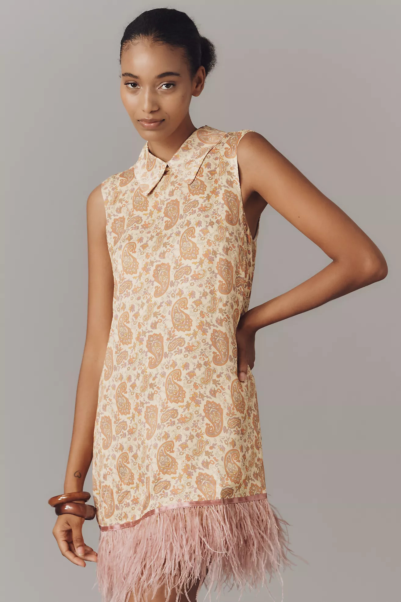 Maude Club Emery Collared Feather Shift Dress | Anthropologie (US)