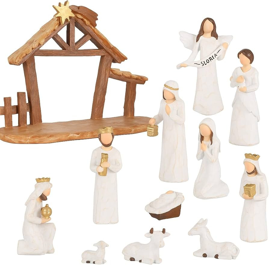 12 Set Nativity Scene Resin Figurines – Handcrafted Christmas Crèche with Holy Family, Mar Jos... | Amazon (US)