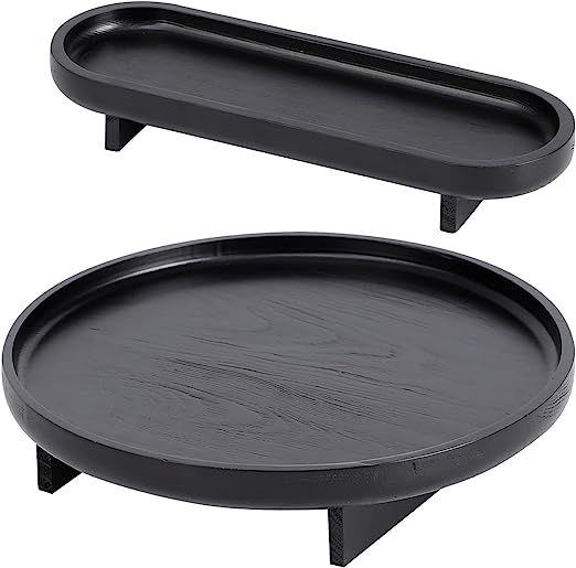 FERAHI Decorative Trays for Home Decor, 2 Pcs Black Tray for Coffee Table, Round Wood Serving Tra... | Amazon (US)