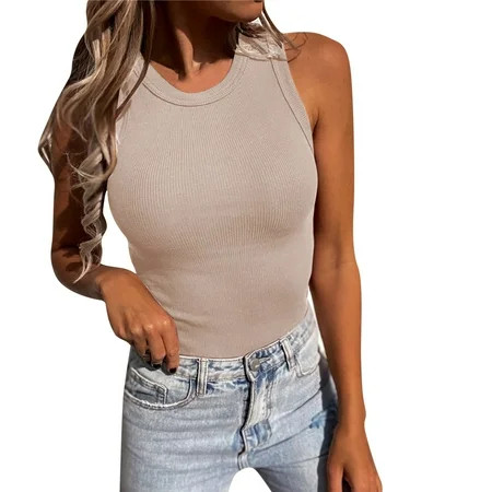 QYZEU White Crop Tank Top Padded Top Women Tank Tops Summer Sleeveless Basic Cami Top Shirt Slim Kni | Walmart (US)