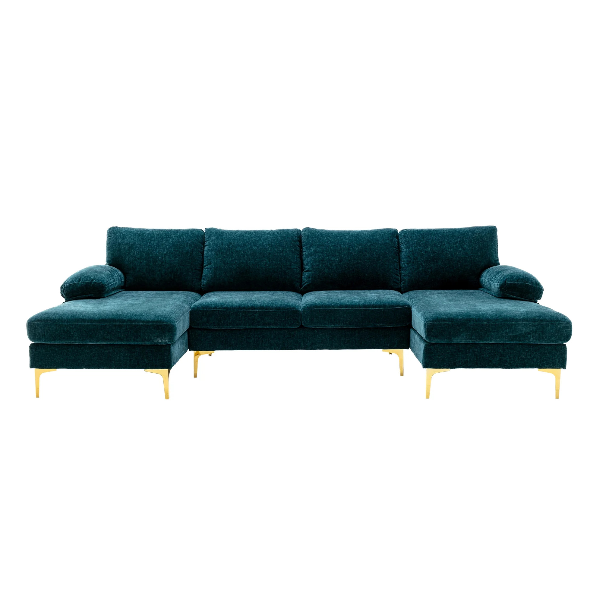 Upholstered U-Shape Sectional Sofa with Golden Metal Legs, Accent Sofa, Velvet Sectional Sofa, Mi... | Walmart (US)