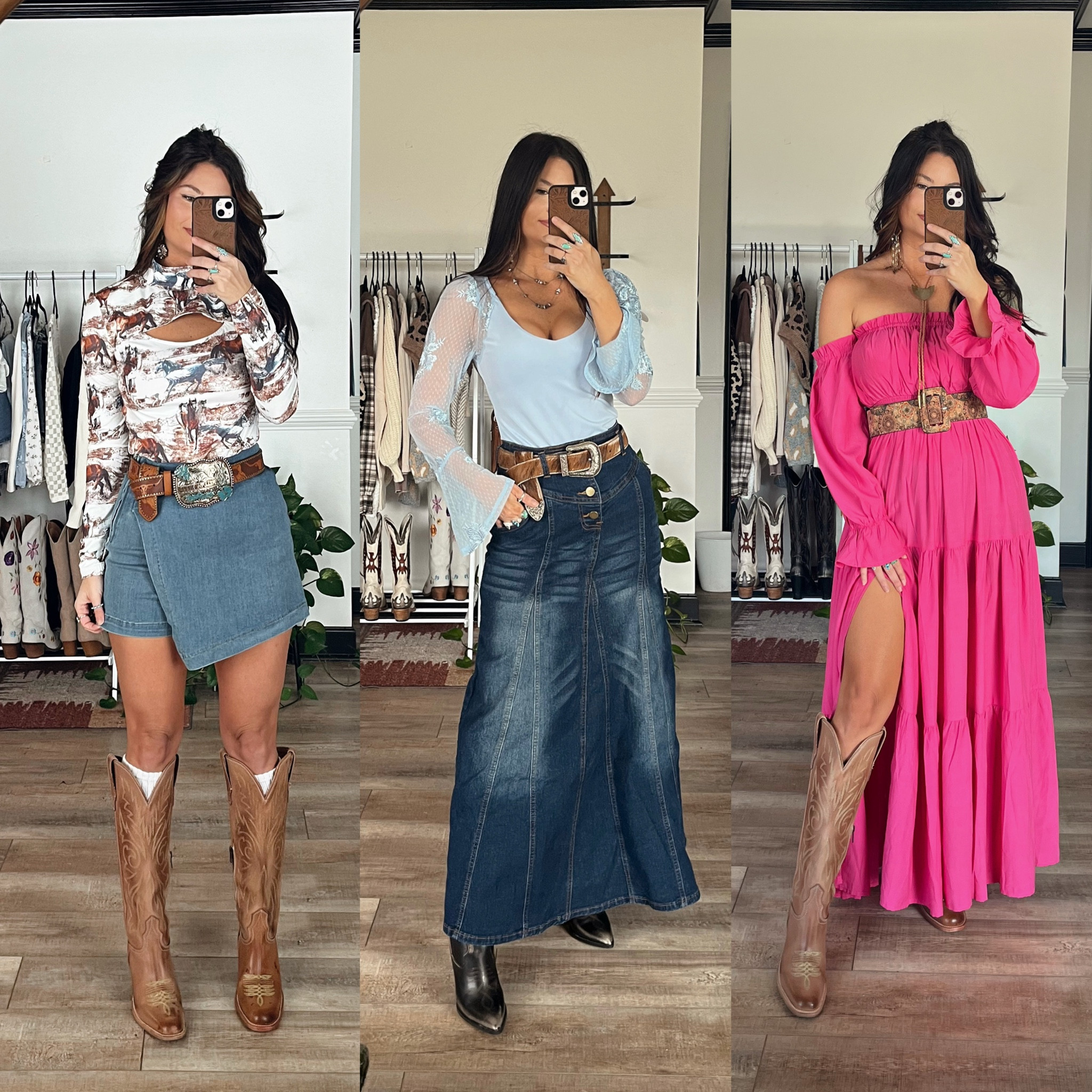 A couple of recent outfits! The weather doesn’t know if it wants to be warm or cold so I’m dressing for both in the same week! Lol code lorilynngranger0 to save on tan boots! Code LORI to save on skort. Wearing xs in everything except the horse shirt!

Bolo - November Maker
Buckle - custom made by Buckle Upp

#LTKStyleTip #LTKSaleAlert #LTKShoeCrush