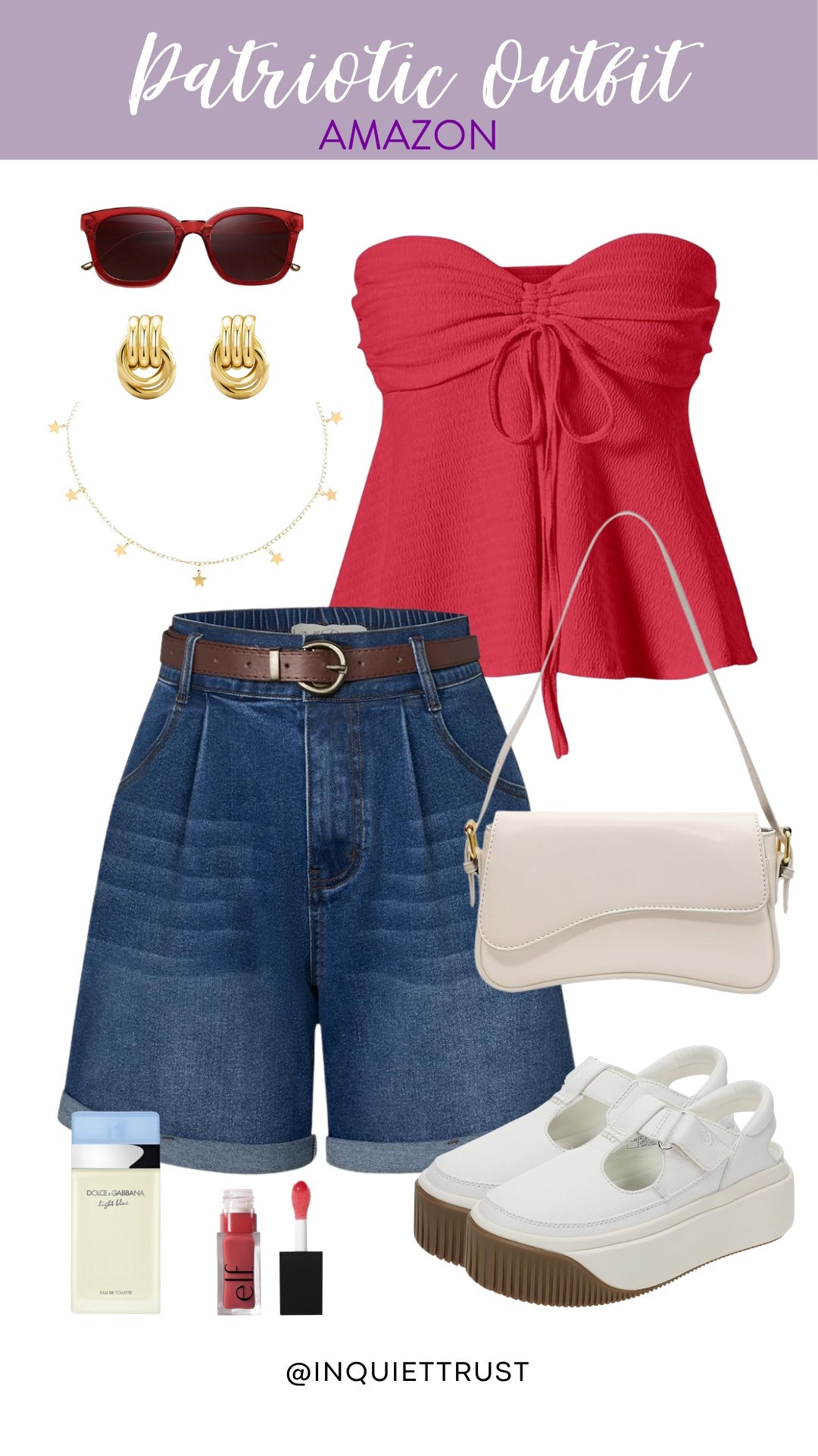 Celebrate Memorial Day with this outfit from Amazon! Loving the peplum top, denim shorts, and all the cute accessories. Ready for some sunshine! 
#everydayoutfit #affordablestyle #shoeinspo #cuteaccessories #redwhiteandblue #patrioticoutfit

#LTKSeasonal #LTKStyleTip #LTKU