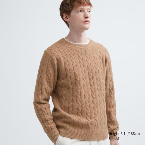 Souffle Yarn Cable Crew Neck Long-Sleeve Sweater | UNIQLO (US)