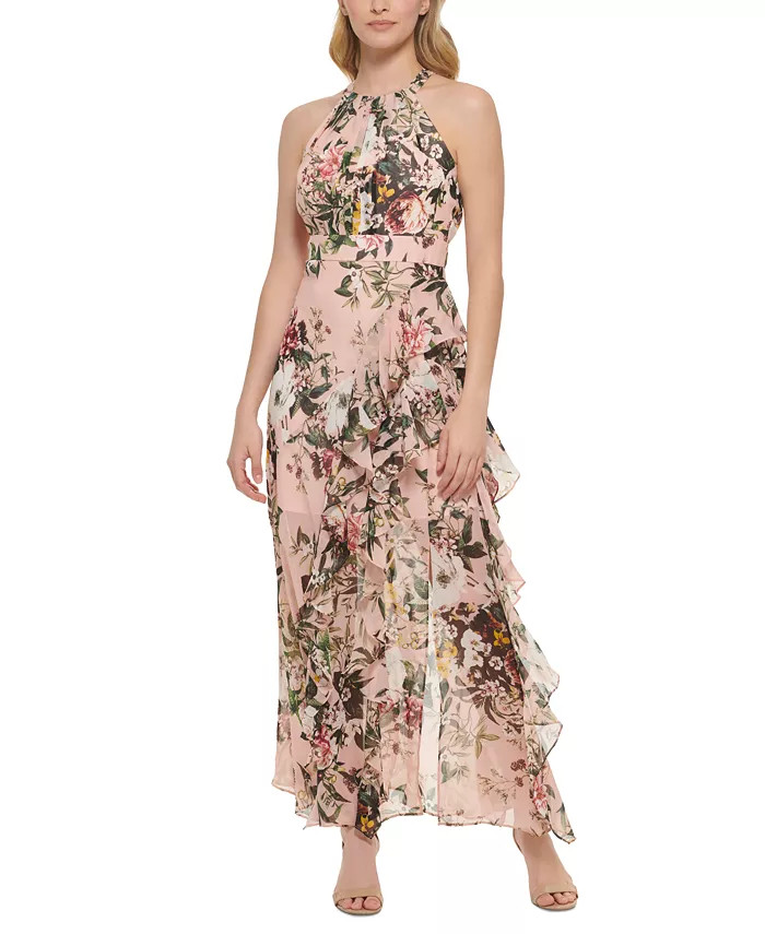 Petite Halter Chiffon Gown | Macys (US)