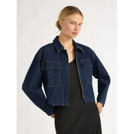 Scoop Women s Oversized Cropped Denim Jacket Sizes XS-XXL | Walmart (US)