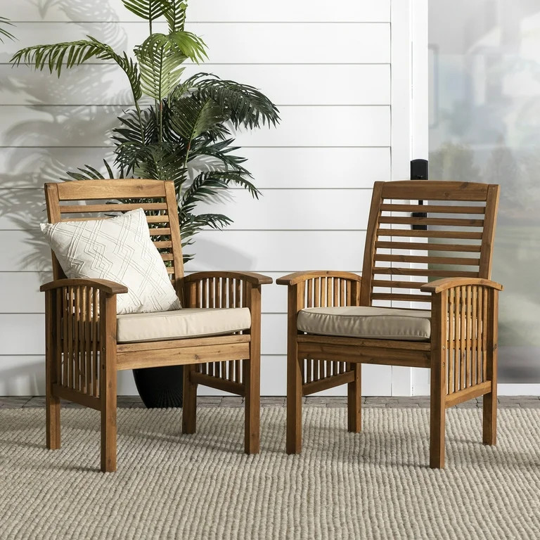 Wood Patio Chairs in Brown with Cushion - Set of 2 | Walmart (US)