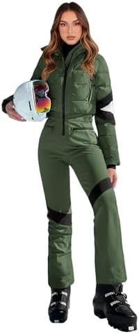 Yousify Womens Onesie Ski Suit Winter Outdoor Sports Warm Waterproof Snowsuit Color Block Jumpsui... | Amazon (US)