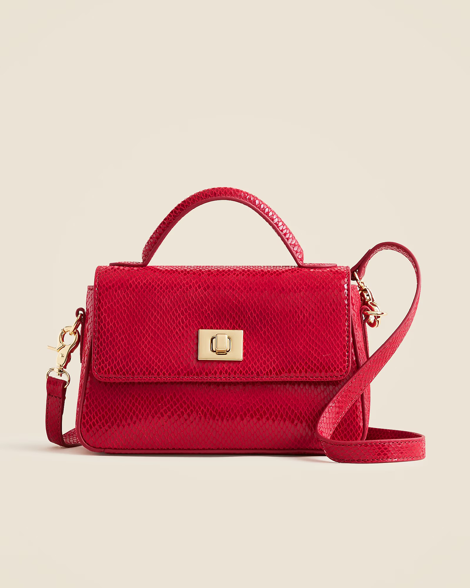 Small Edie top-handle bag in snake-embossed leather | J. Crew US